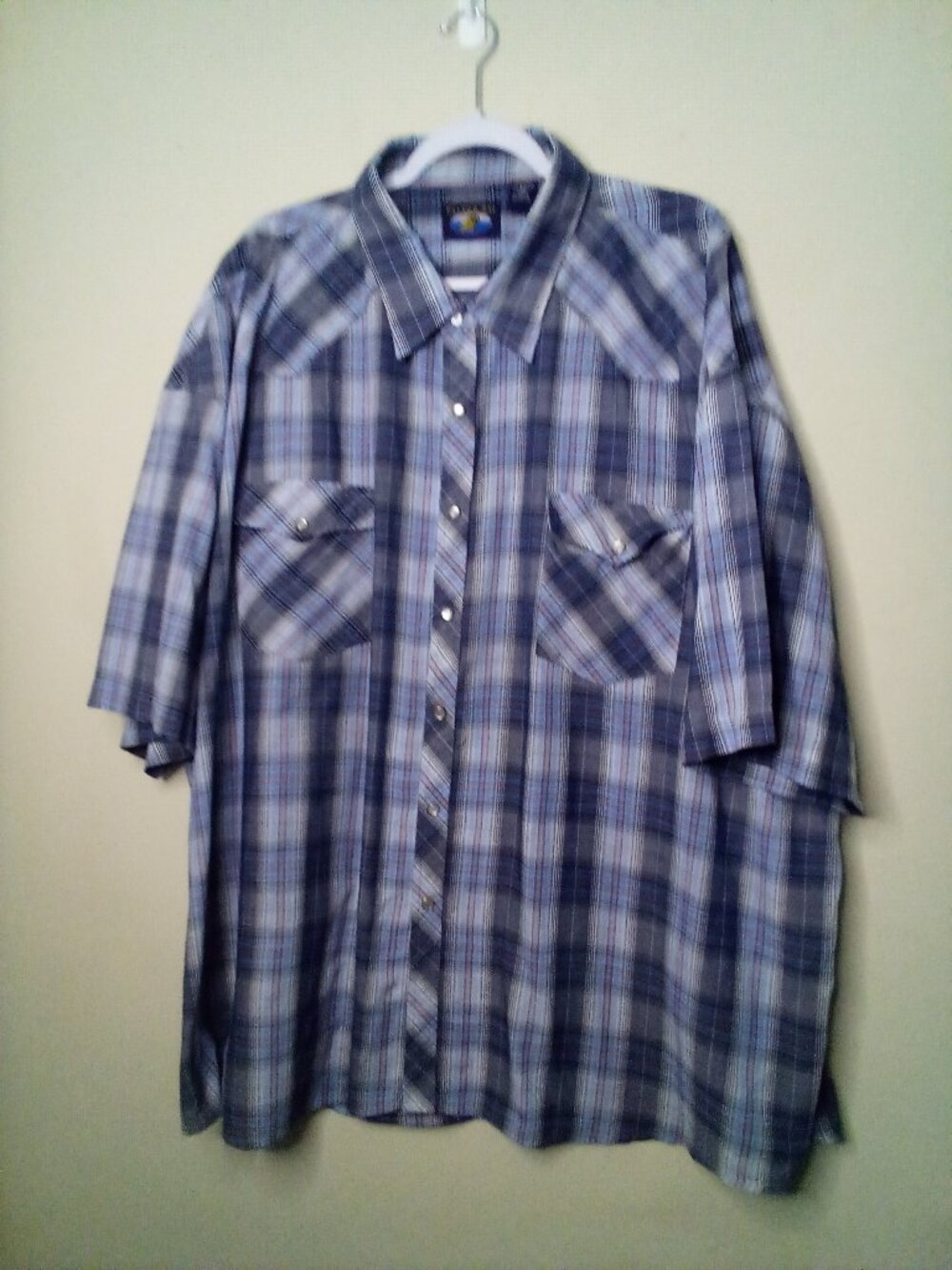 Falcon Bay Shirt Men 4X Pearl Snap Short Sleeve Western Plaid Blue